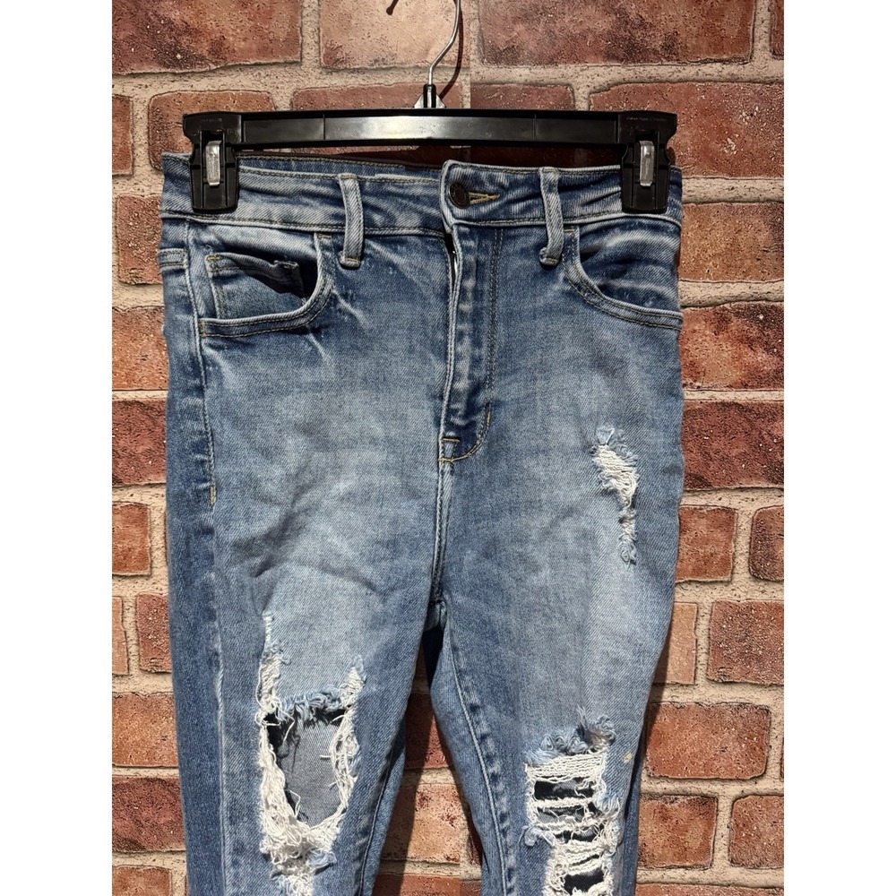 Cello Blue Denim Jeans Women's Size 1 Distressed Skinny Mid Rise DarkWash Skinny - Picture 3 of 8